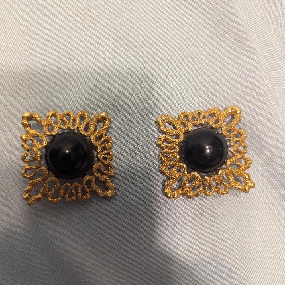 Avon Gold and Black Statement Earrings